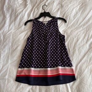 Joie Women's XS 100% Silk Tank Blue Red Triangle Print and Striped Pink Border